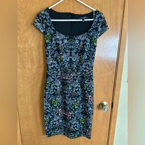 Victoria's Secret Dress 6 Black Neon Floral Print Bodycon Cap Sleeve
